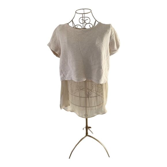 Zara sheer underlay cream short sleeve top size L - Picture 1 of 12